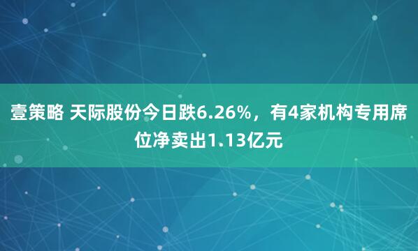 壹策略 天际股份今日跌6.26%，有4家机构专用席位净卖出1.13亿元