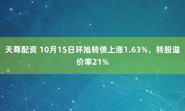 天尊配资 10月15日环旭转债上涨1.63%，转股溢价率21%